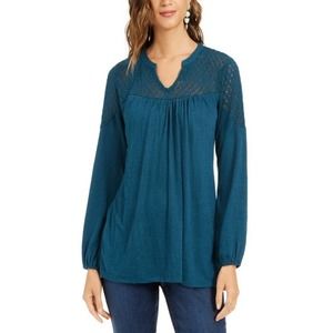 Style & Co Crochet Yoke Top Dark Kale X Large